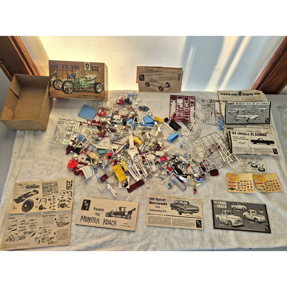 Huge Vintage AMT MPC Revell Model Car Parts Lot Chrome Decals Instructions